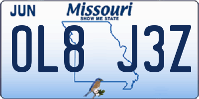 MO license plate OL8J3Z