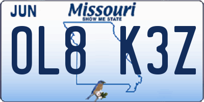 MO license plate OL8K3Z