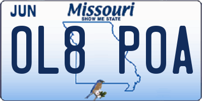 MO license plate OL8P0A