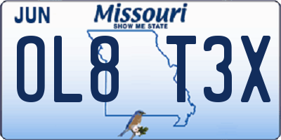 MO license plate OL8T3X