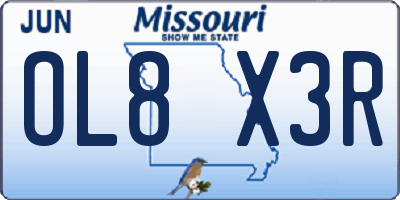 MO license plate OL8X3R