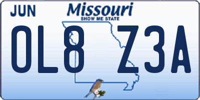 MO license plate OL8Z3A
