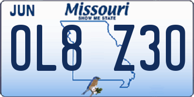 MO license plate OL8Z3O