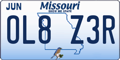 MO license plate OL8Z3R