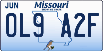 MO license plate OL9A2F