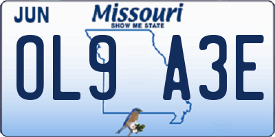 MO license plate OL9A3E