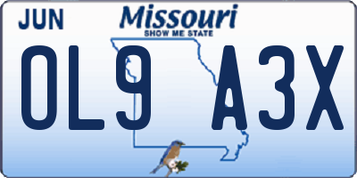 MO license plate OL9A3X