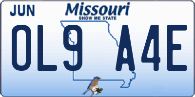 MO license plate OL9A4E