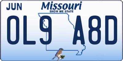 MO license plate OL9A8D