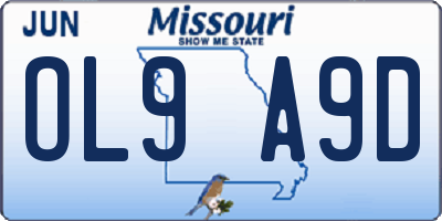 MO license plate OL9A9D