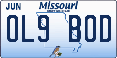 MO license plate OL9B0D