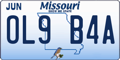 MO license plate OL9B4A