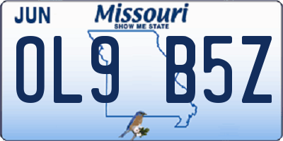 MO license plate OL9B5Z