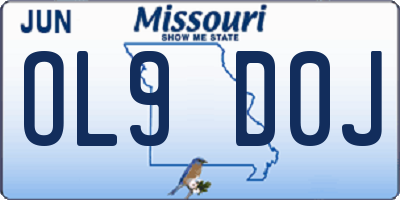 MO license plate OL9D0J