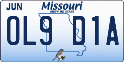 MO license plate OL9D1A