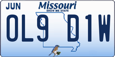 MO license plate OL9D1W