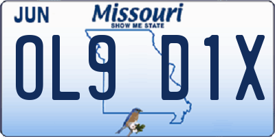 MO license plate OL9D1X