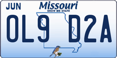 MO license plate OL9D2A