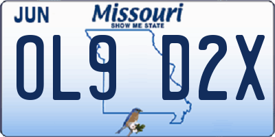 MO license plate OL9D2X
