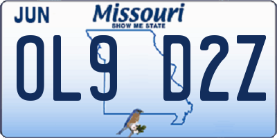 MO license plate OL9D2Z