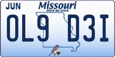 MO license plate OL9D3I