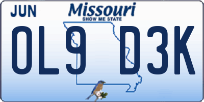 MO license plate OL9D3K