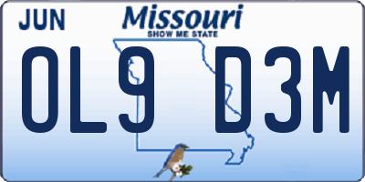 MO license plate OL9D3M