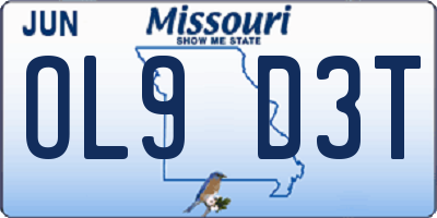 MO license plate OL9D3T