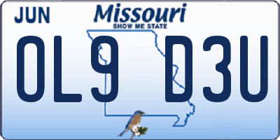 MO license plate OL9D3U