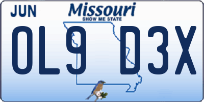 MO license plate OL9D3X