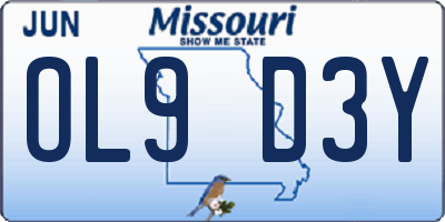MO license plate OL9D3Y