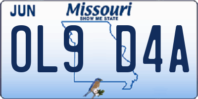 MO license plate OL9D4A