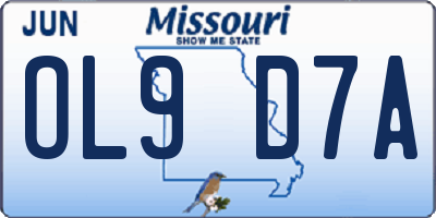 MO license plate OL9D7A