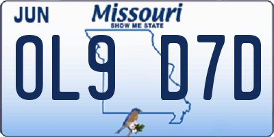 MO license plate OL9D7D