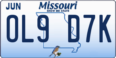 MO license plate OL9D7K