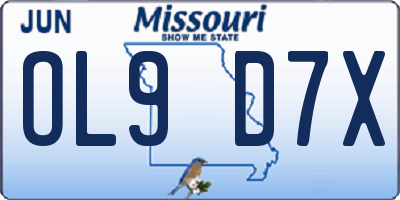 MO license plate OL9D7X