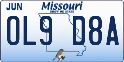 MO license plate OL9D8A