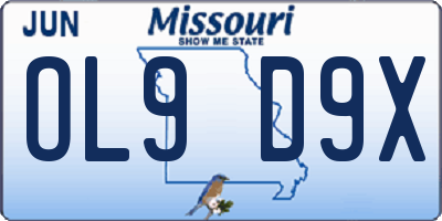 MO license plate OL9D9X