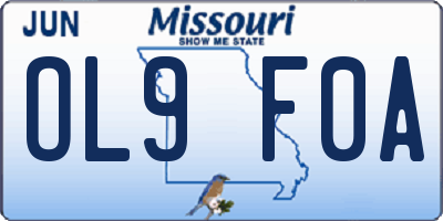 MO license plate OL9F0A