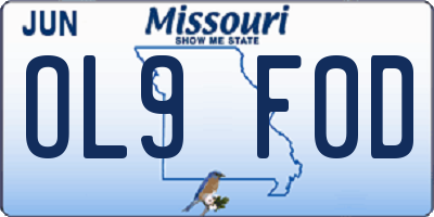 MO license plate OL9F0D