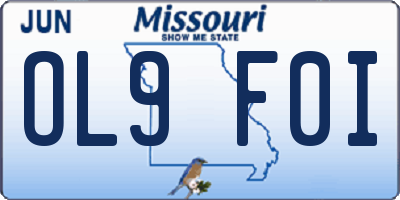 MO license plate OL9F0I