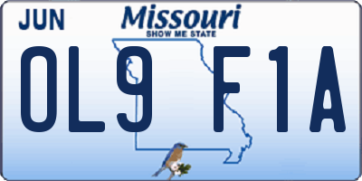 MO license plate OL9F1A