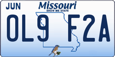 MO license plate OL9F2A