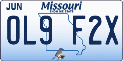 MO license plate OL9F2X