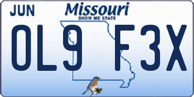 MO license plate OL9F3X