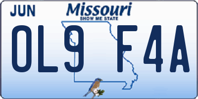 MO license plate OL9F4A