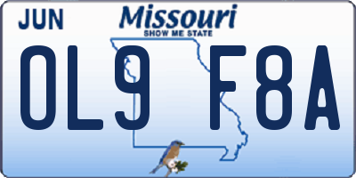 MO license plate OL9F8A
