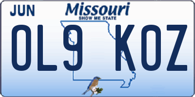 MO license plate OL9K0Z