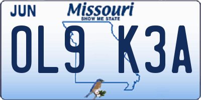 MO license plate OL9K3A