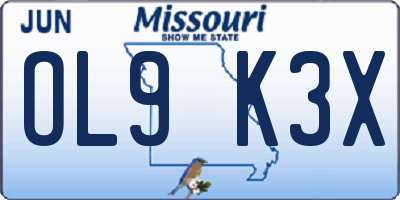MO license plate OL9K3X